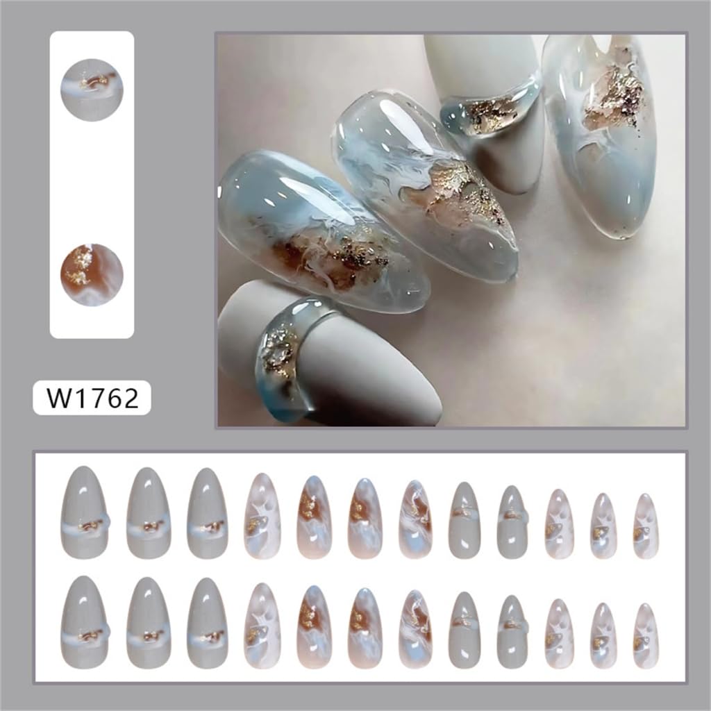 Short French Tip Nails Almond Nails Tips Fake Nails False Nails with Designs Full Covers Acrylic Nails