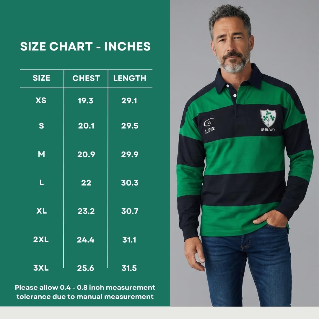 Camicia da rugby irlandese a righe a maniche lunghe con trifoglio verde Kelly, blu