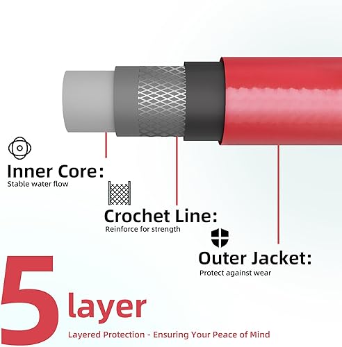 Miniatura 2 de Solution4Patio Homes - Manguera de jardín roja con plomo de 58 pulgadas x 25 pies, sin torceduras, sin fugas, accesorios machohembra, tubo de agua