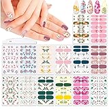 XEAOHESY 196 Pieces 14 Sheets Spring Nail Wraps Flower Nail Polish Strips Stickers Self-Adhesive Fla