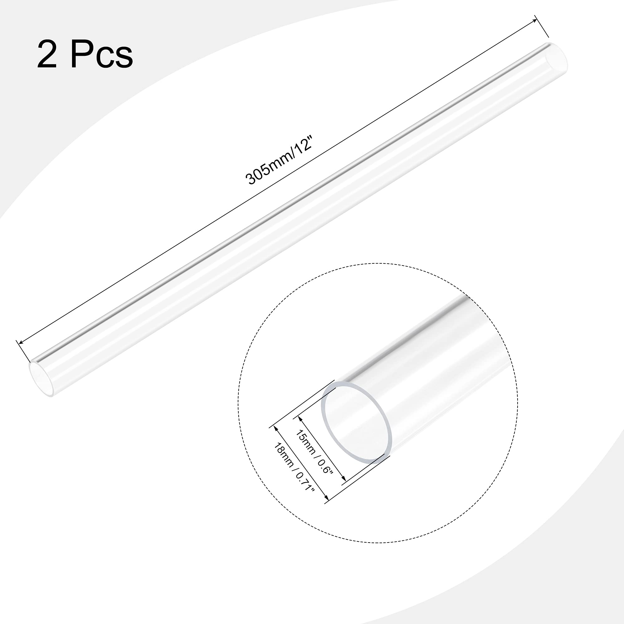 MECCANIXITY Rura akrylowa, sztywna, okrągła rurka, przezroczysta, 15 mm, średnica wewnętrzna 18 mm, średnica zewnętrzna 305 mm, do lamp i lampionów, system chłodzenia wodą, 2 szt