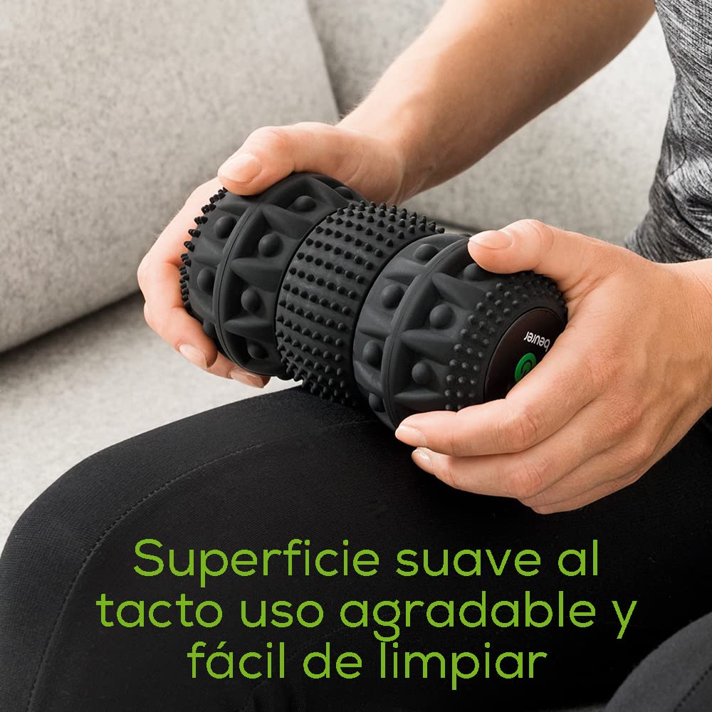 Beurer MG 35 Deep Roll Rodillo de masaje con vibración, rodillo fascial para masajear puntos gatillo, 3 niveles de intensidad, uso versátil, profundamente efectivo, ideal para llevar de viaje