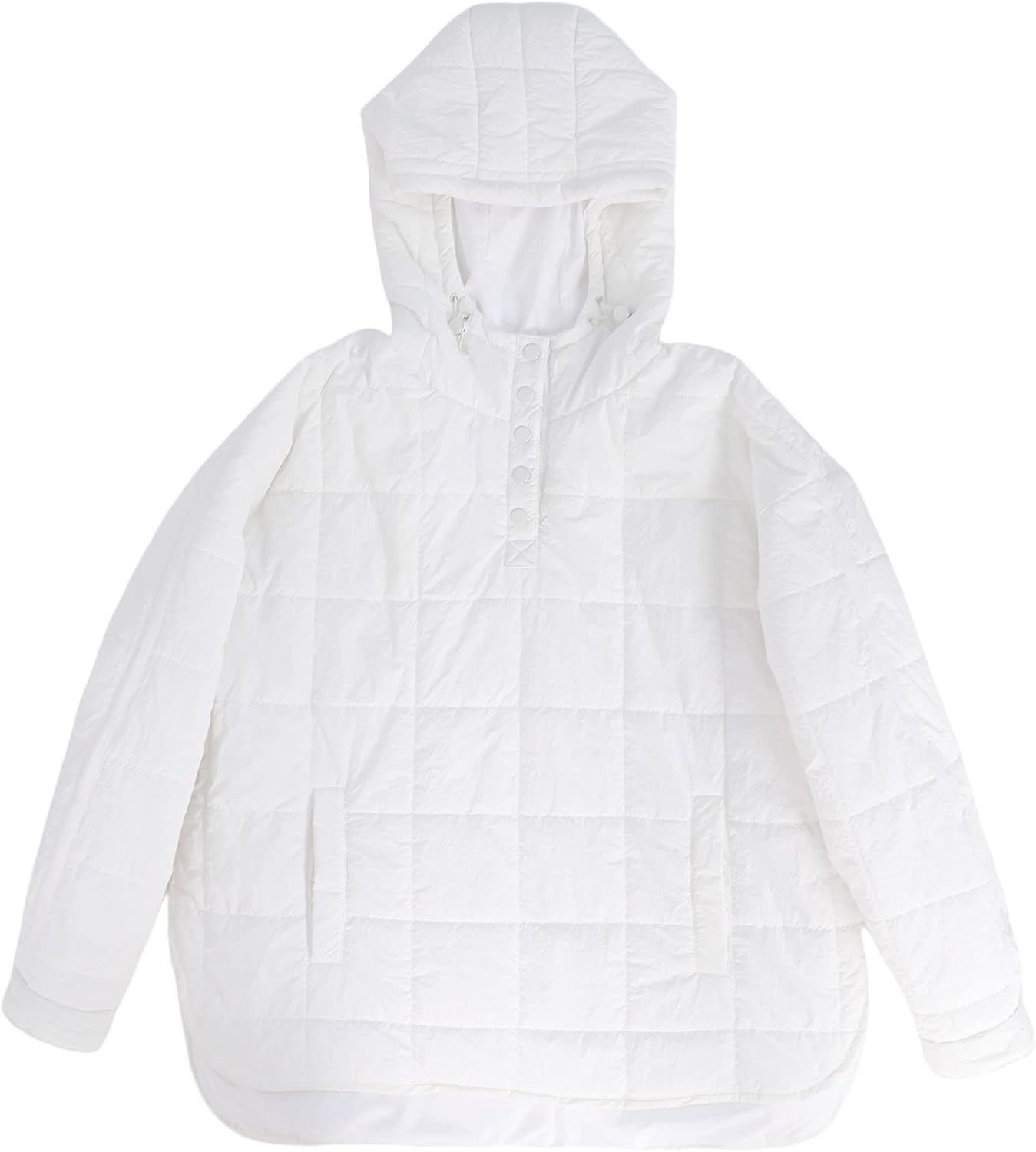 Women's Pullover Puffer Jacket Quilted Lightweight Dolman Sleeve Button Down Hooded Padded Coat with Pocket - Image 6