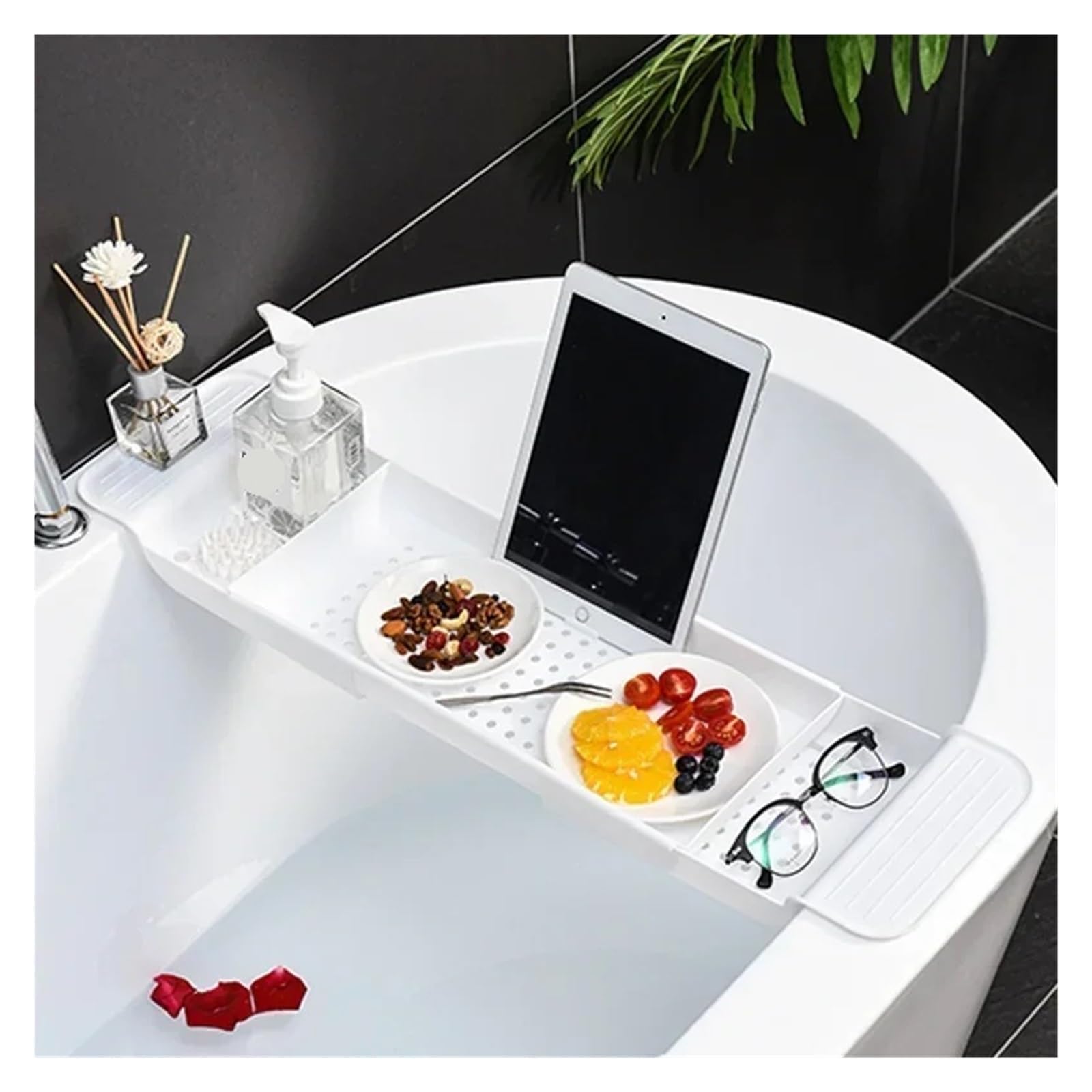 Bandeja de bambú expandible para bañera con soporte para toallas y soporte para libros, perfecta para el hogar y el baño, estante de ducha ajustable, accesorio de almacenamiento