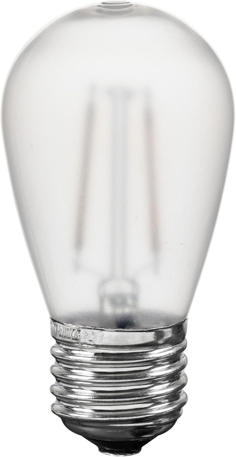 Novelty Lights Outdoor String Light Dual-Filament Replacement Bulbs, 25 Pack S14 LED Edison Shatterproof Plastic, E26 Base, 30,000-Hour Lifespan, 2400K Frosted White