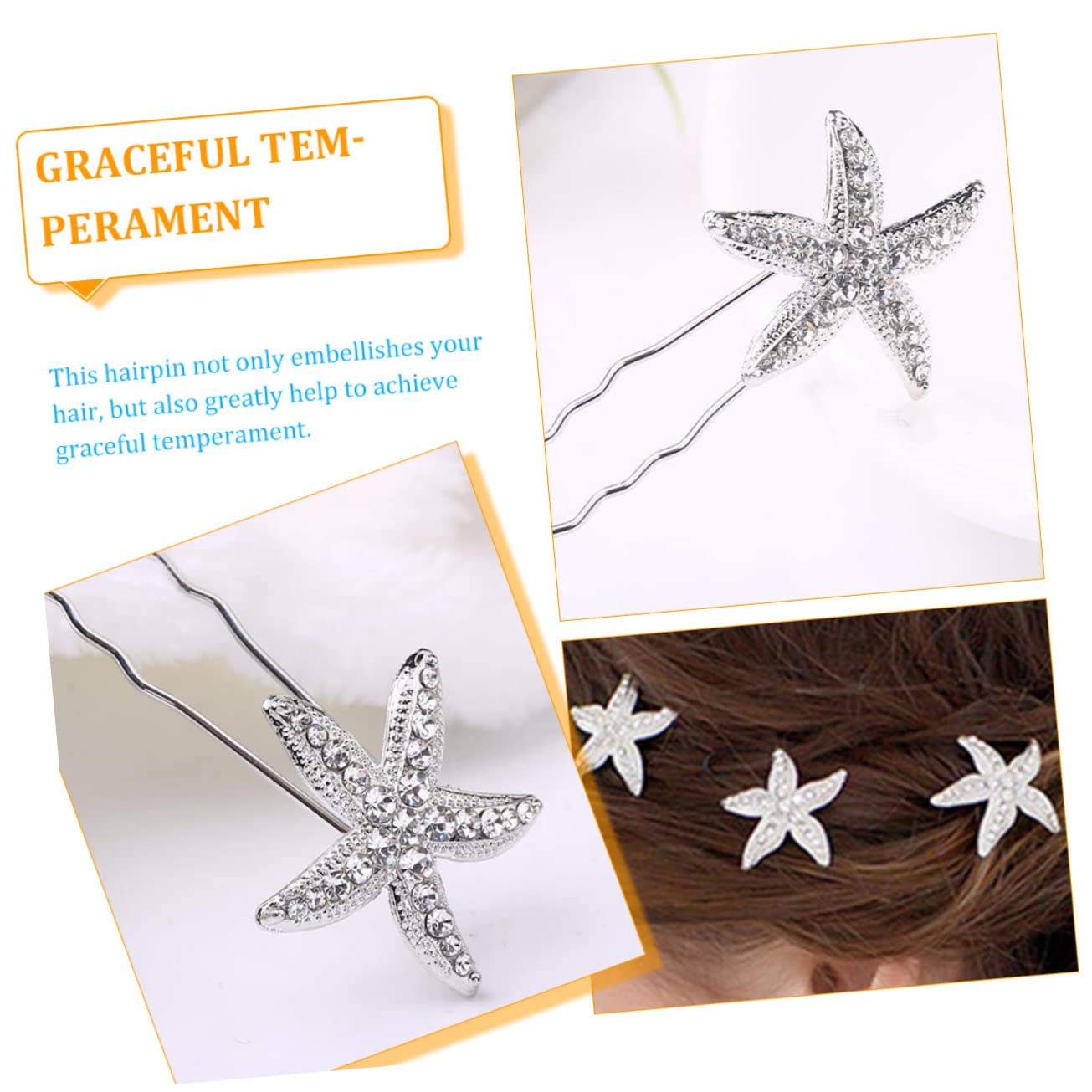Didiseaon Juego De 5 Horquillas Para El Pelo De Boda Con Forma De Estrella Plateada Y Accesorio Para El Pelo Para Novia Para Fiesta En La Playa Aniversario 4 Unidades X 5