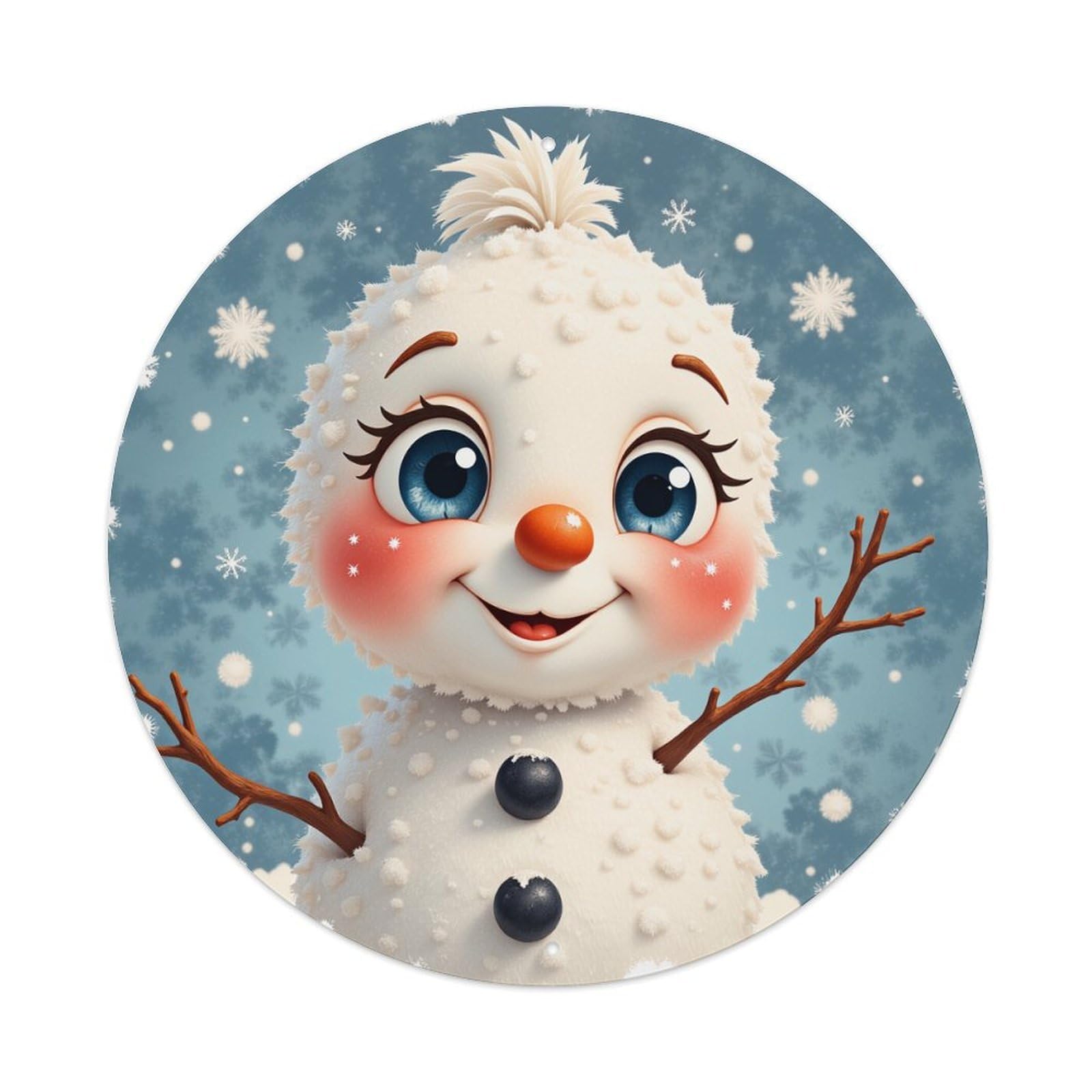 Snowflake Winter Snowman Cheerful Blue Round Tin Sign Retro Metal Sign for Cafe Bar Pub Home Game Room Gym Club Wall Decoration Vintage Metal Poster 8x8 Inch