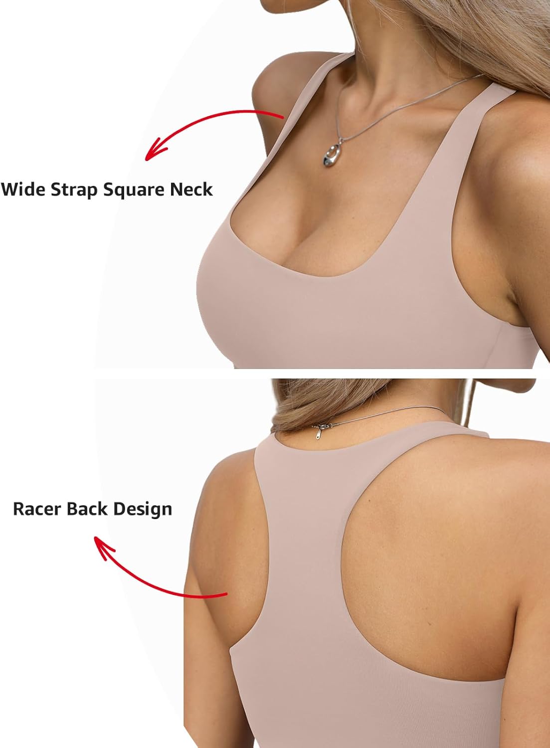 Womens Padded Double Lined Tank Tops Square Neck Racerback Built in Bra Tops Sleeveless Fitted Summer Clothes - Image 4