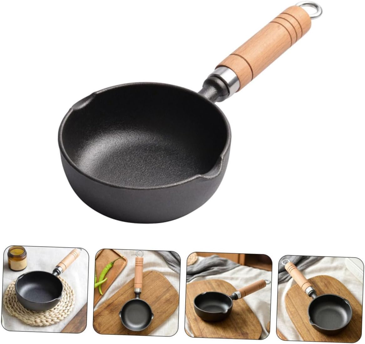 Mini Butter Melting Pot Small Iron Sauce Pan with Spout Wooden Handle for Heating Oil Milk and More for Baking and Cooking