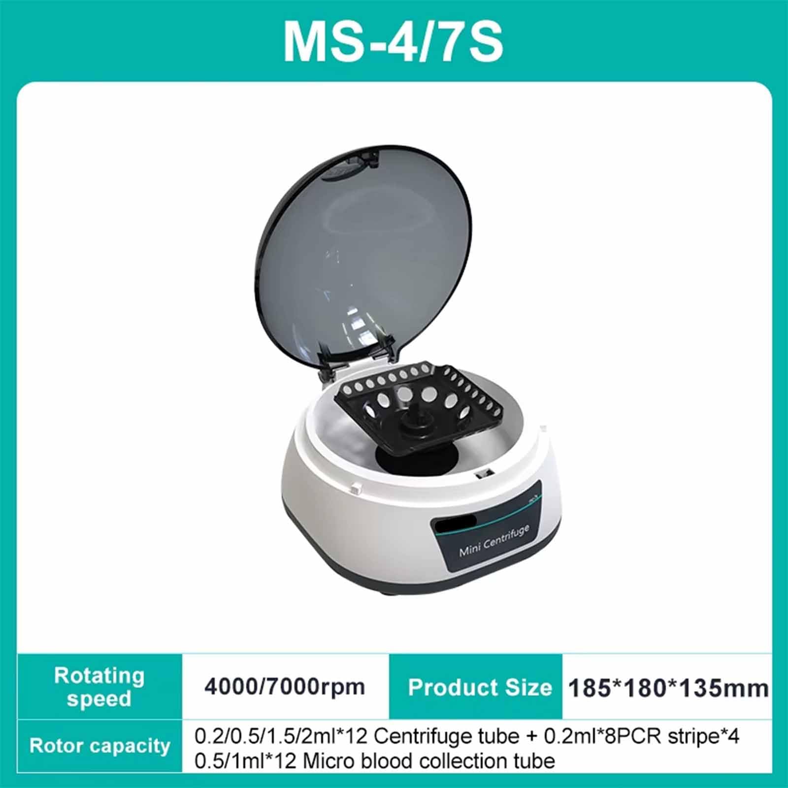 Mini Centrifugeuse De Laboratoire, Vitesse 4000/7000 Tr/min, Équipée D'un Rotor 2 En 1, Compatible Avec Les Tubes À Centrifuger De Laboratoire De 0,2 Ml/0,5 Ml/1,5 Ml/2 Ml,4/7S (4000/7000 rpm)