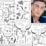 5 Sheets Large Malone Tattoos For Men Women Adults, Halloween Malone Face Tattoos Sticker Prisoner Prison Set, Barbed Wire Rapper Temporary Tattoo Sticker Inmate Party Accessories Makeup Kit