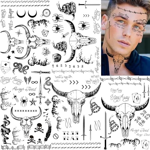 5 Sheets Large Malone Tattoos For Men Women Adults, Halloween Malone Face Tattoos Sticker Prisoner...