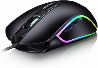 AHABIPERS Gaming Mouse, Comfortable Wired USB Optical RGB Ergonomic Mice for PC Computer Laptop, 4800 DPI with 6 Adjustable Level, 6 Programmable Buttons, RGB Gaming Mouse for Windows/Mac - Black