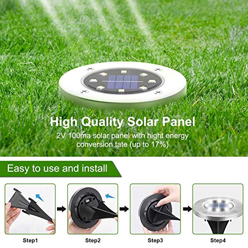 ZGWJ Solar Ground Lights,8 LED Disk Lights Upgraded Outdoor Garden Lights Landscape Lights for Lawn Pathway Yard Deck Patio Walkway,8 Pack White