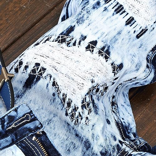 Men's Classic Patches Jeans Washed Straight Fit Slim Jean Pants Mid Waist Leg Denim Trousers for Men4