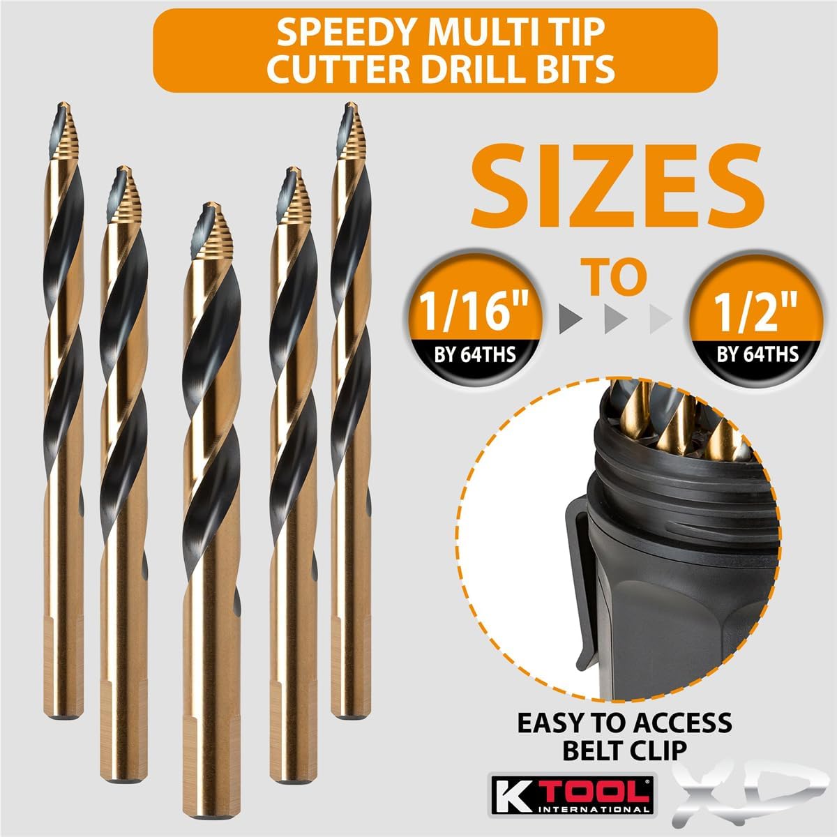 K Tool International XD3106 Speedy Tip Drill Bit Set Made in USA Cobalt Tungsten Hi Molly Alloy Mechanic Length Bits Stay Sharp 4X Longer No Pilot Hole Needed Prevents Walking Includes Sizes 1/16 to