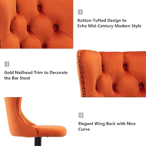 Miniatura 224 de Aoowow Juego de 2 taburetes de bar giratorios ajustables con respaldo de terciopelo copetudo, sillas de bar modernas tapizadas con cabeza de clavo