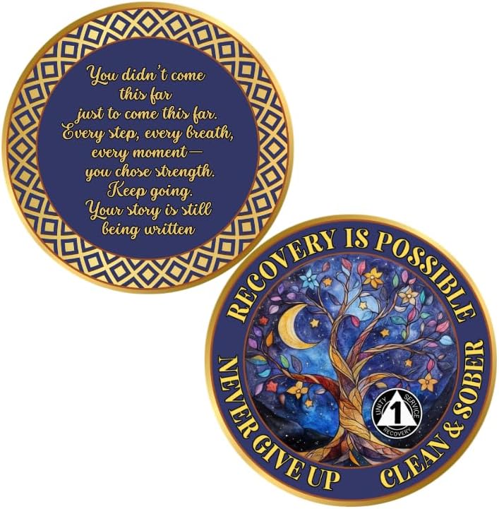 Custom Affirmation Sobriety Coin, Recovery Milestone Token, AA Sobriety Chip, One Day at a Time Reminder, Sober Anniversary Gift, Personalized Sobriety Coin Tree of Life (Rose)