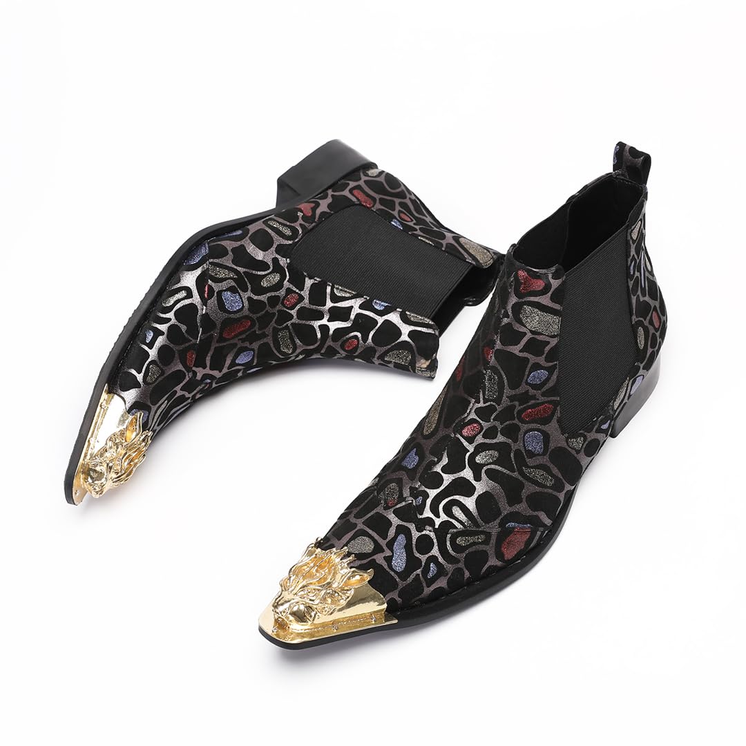 Stivaletti Chelsea Uomo Punta Testa di Leone Scarpe Texture