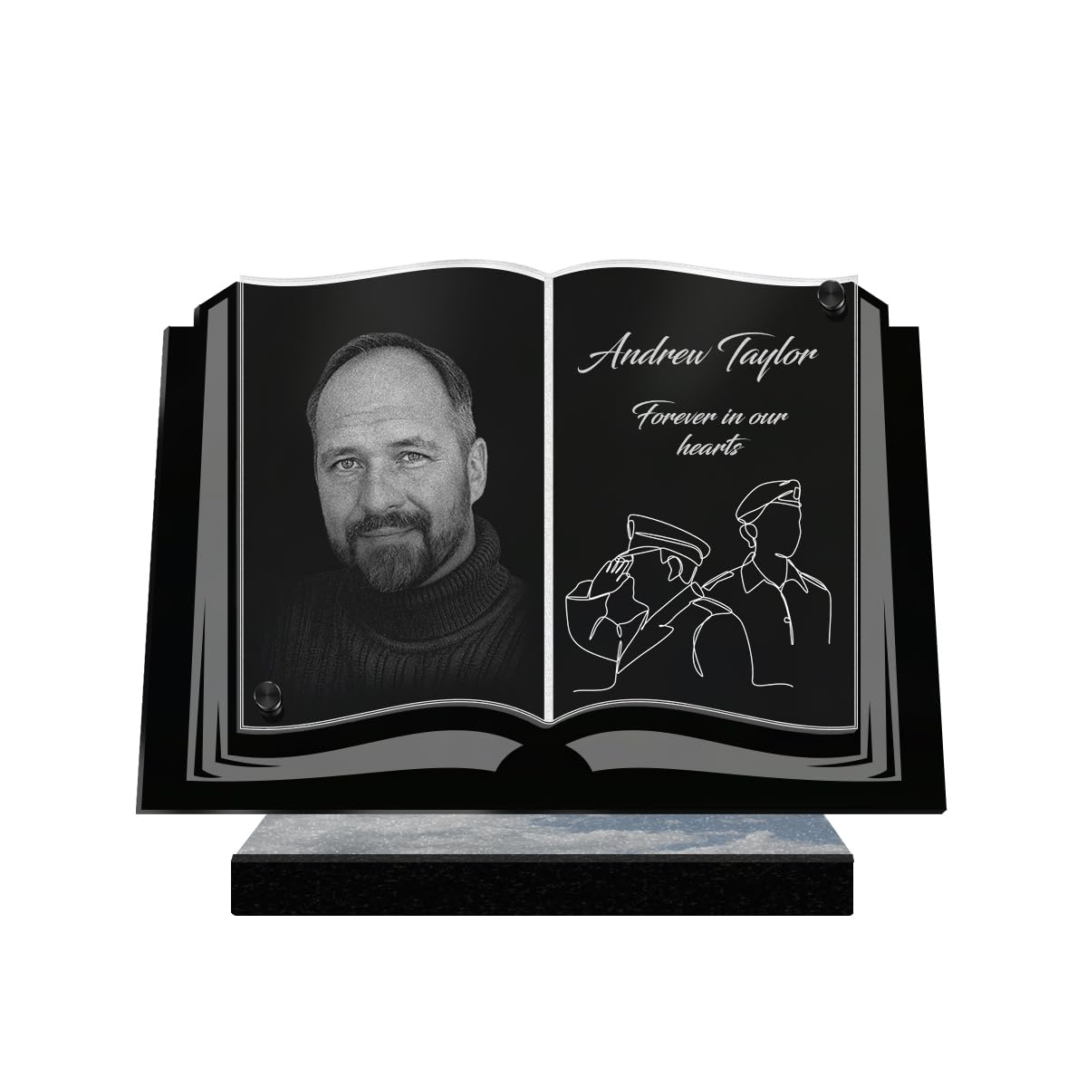 ETERNEL - Personalized Funeral Plaque Book Army Customizable Photo and Text, laser-engraved funeral plaque for tribute, tombstone, cemetery, burial, funeral