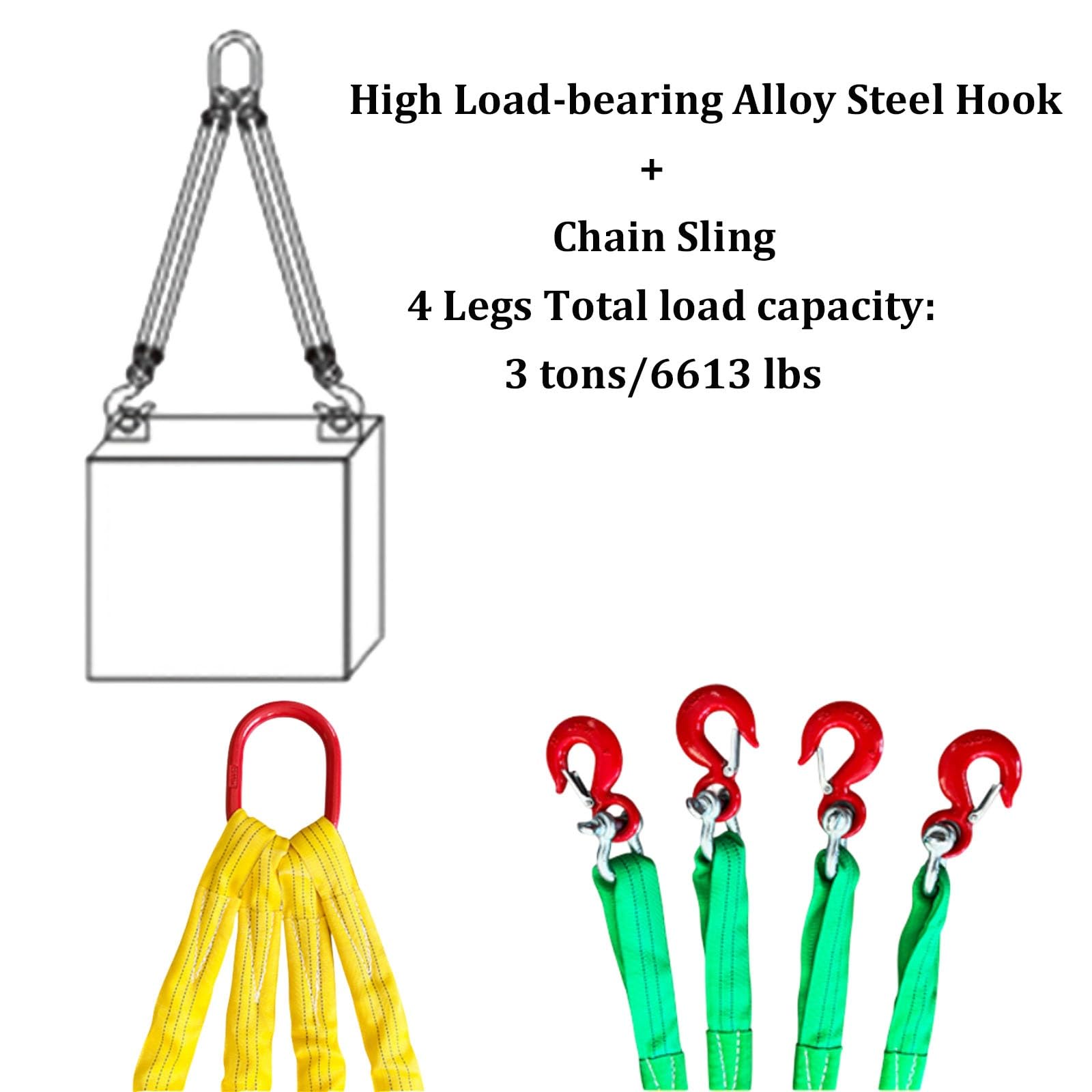 Viersträngige Hebeschlinge, 3 Tonnen, 3000 kg, Kettenschlinge zum Heben, Schlinge mit 4-Strang-Haken und Einstellvorrichtung, Motorhebekette aus legiertem Stahl, für Motoren, Kräne, LKW(5m)