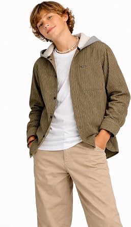 Volcom Boys Hooded Plaid Flannel Shacket, Button-Down Shirt Jacket