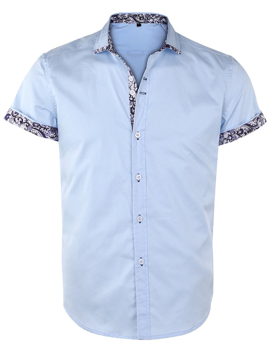 JEETOO Men's Short Sleeve Shirts Floral Print Dress Shirt Button Down Summer Casual Shirt(SkyBlue,Small)