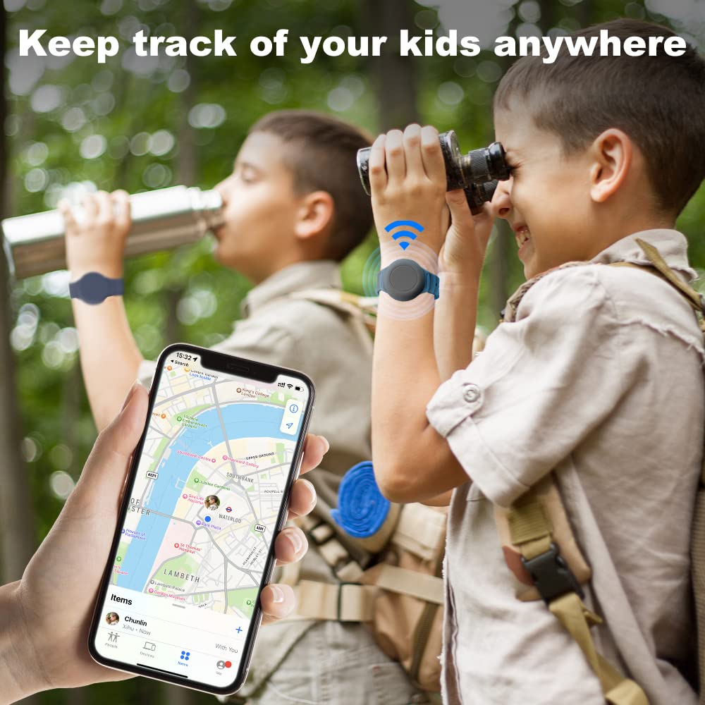 Braccialetto impermeabile Airtag in confezione da 2, compatibile con Apple AirTag. Cinturino regolabile morbido, per orologio Airtag per bambini neonati (Nero-Blu notte)