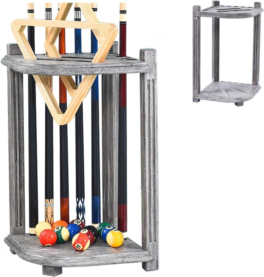 Pool Racks,Billiard Racks Pool Floor Stand, Solid Wood, Pool Stick Holder, Holds 10