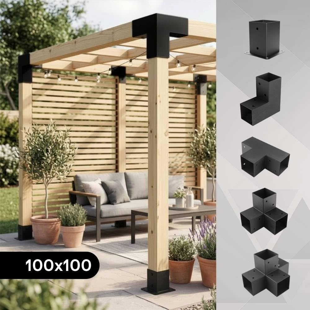 Connettore angolare X | connettore per pali a 4 vie | cavo per pali | prolunga per coperture per terrazze 100 x 100 mm