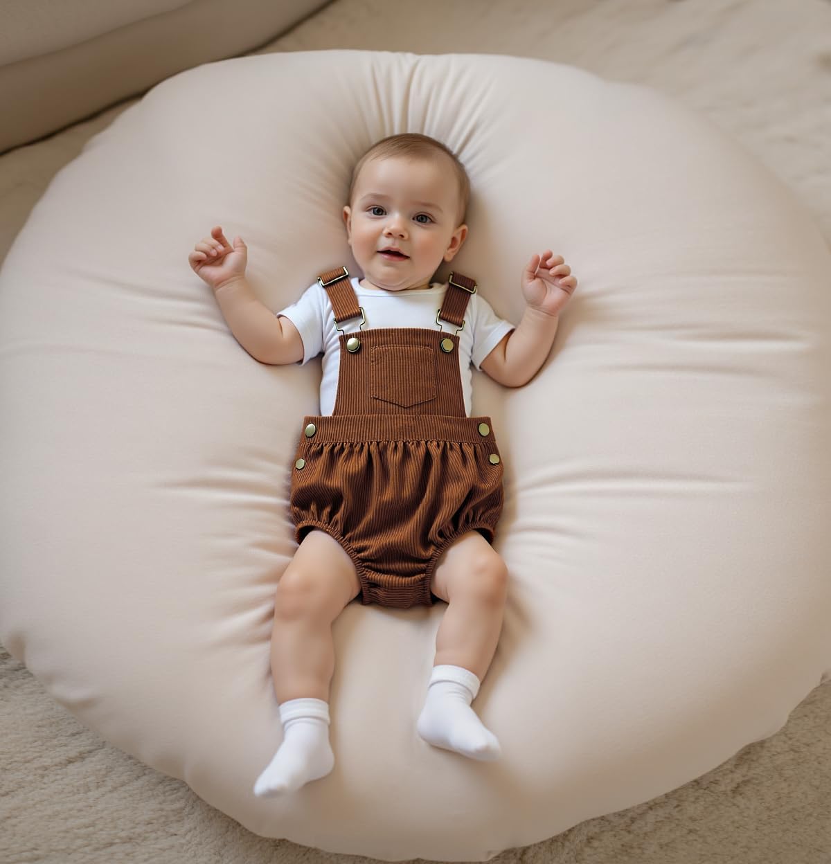 Honganda Infant Baby Boy Girl Corduroy Overalls Romper Sleeveless Straps Button Jumpsuit Unisex Baby Corduroy Overalls - Image 6