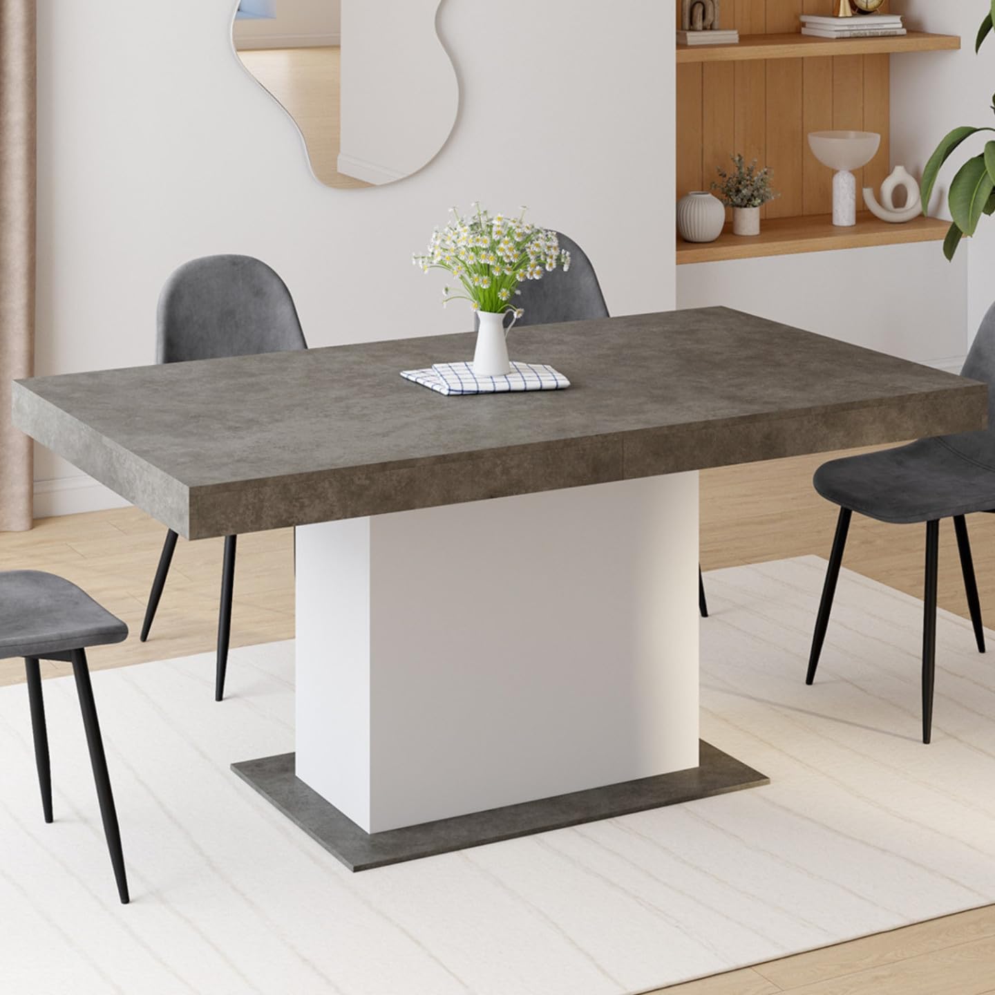IDMarket - Table à Manger Extensible Rectangle Eden 6-10 Personnes béton et Blanc 160-200 cm