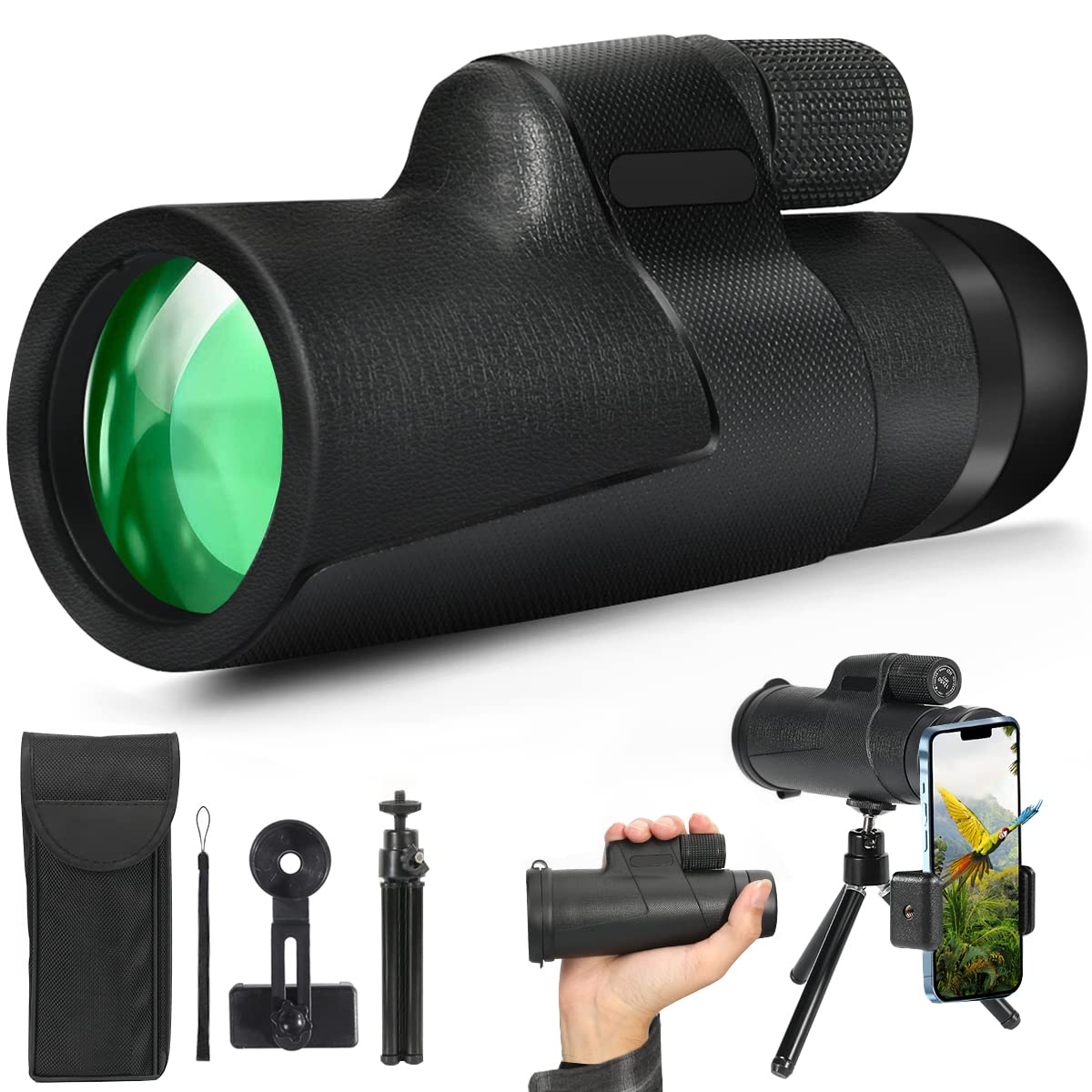 Monocular Telescope for Smartphone-12x50 Zoom Monocular Telescope with Smartphone Holder&Tripod,BAK4 Prism Compact Monocular for Adults Kid,HD Handheld Monocular Scope for Birding Hunting Hiking