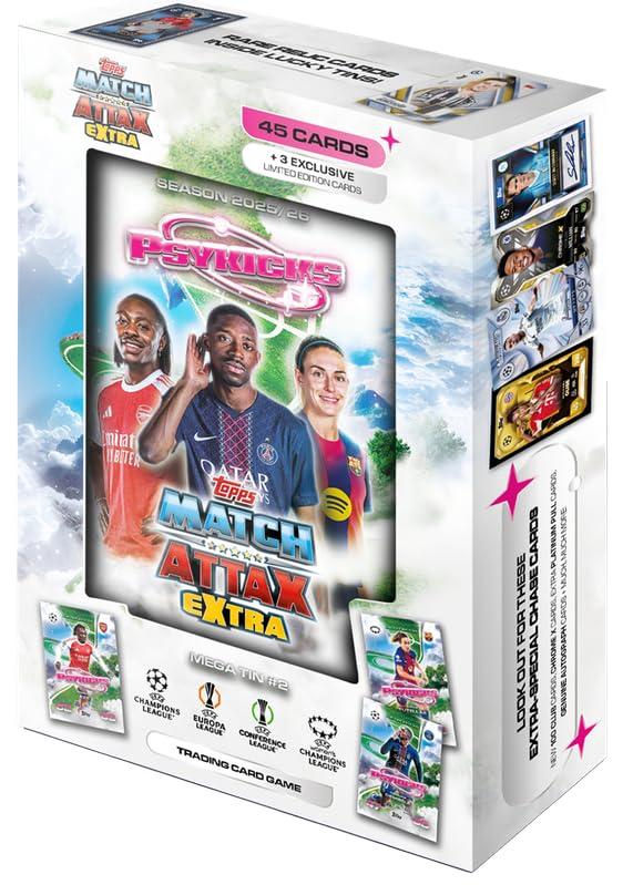 Topps UCC Match Attax Extra 2026 - Mega Tin - Pyskicks - Contient 48 Cartes, Dont 3 Cartes Pyskicks Le.