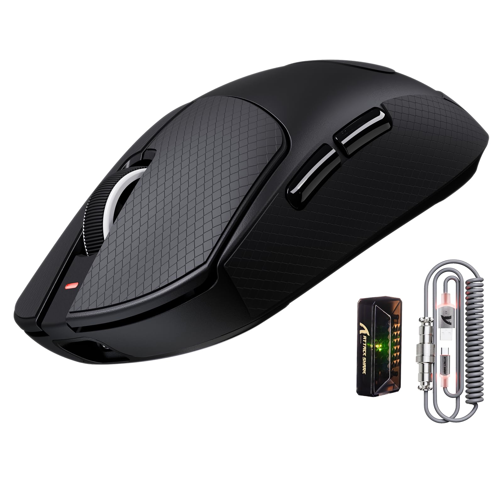 ATTACK SHARK X8 Ultra 8KHz Ratón Gaming Inalámbrico, 55g Ultraliviano, Nordic 52840, PAW3950MAX, 42KDPI, BT/2.4Ghz/USB-C, Recubrimiento Nano Frío, Manos Grande, 500mAh, Griptape, SW&Web Driver (Negro)