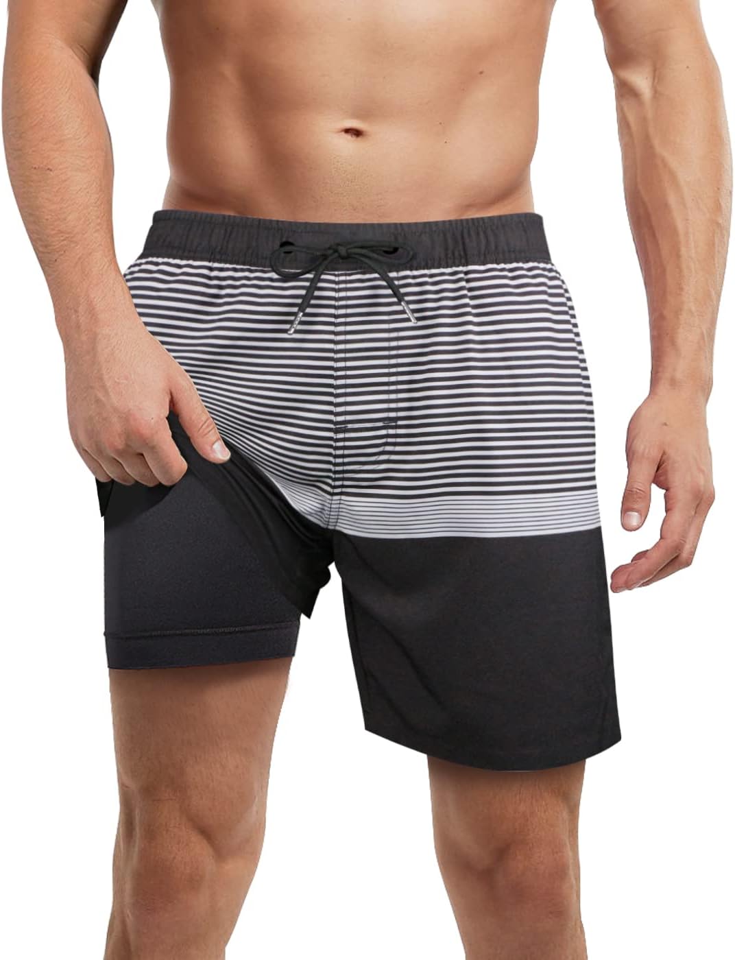 LUCOWEE Mens Swim Trunks with Compression Liner Anti Chafe Quick Dry UPF 50+ Swimming Shorts 5" 7" Inseam Bathing Suit