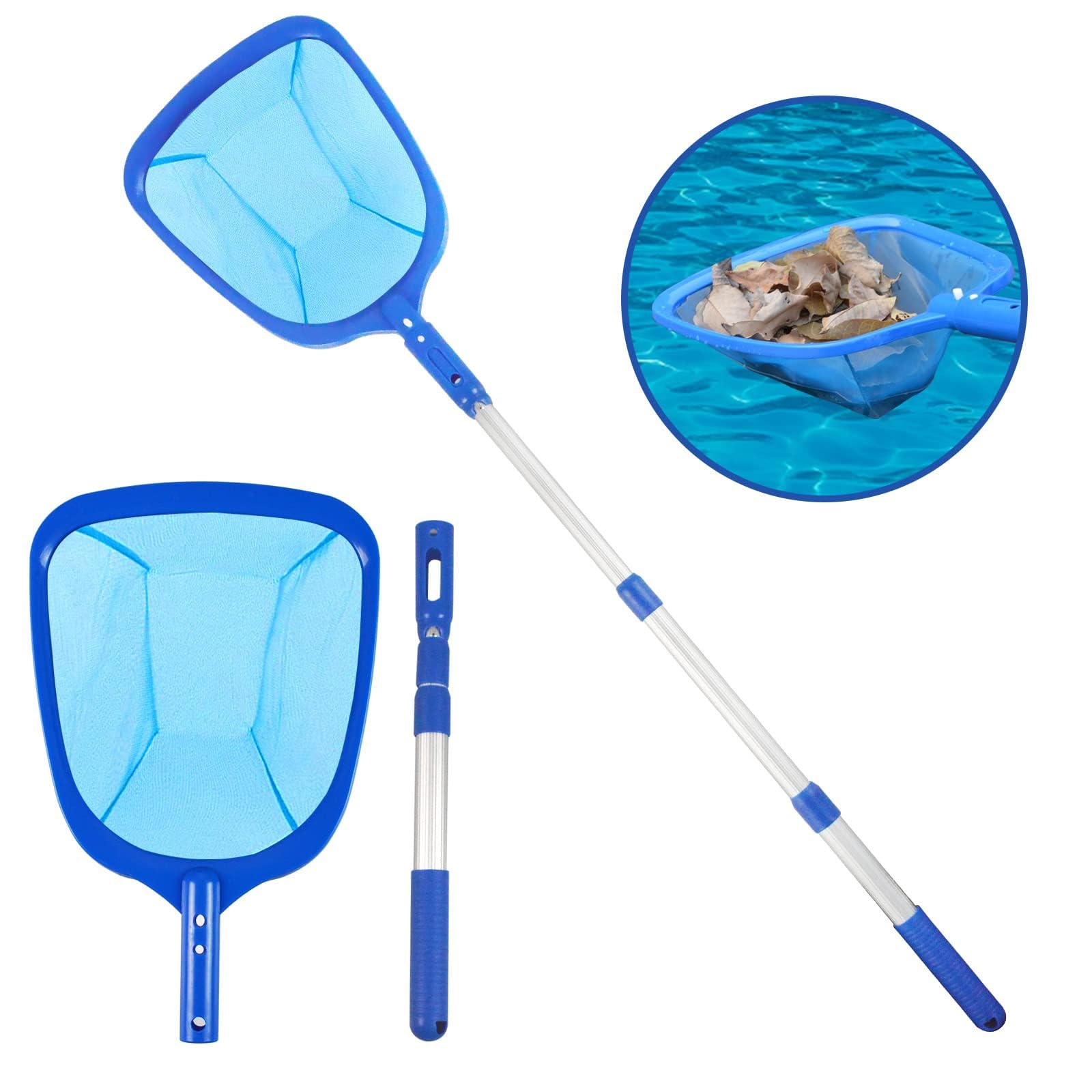 Pool Skimmer Net, Hot Tub Skimmer Net Fishing Nets for Ponds, Adjustable Stainless Steel Swimming Pool Leaf Cleaning Nets for Cleaning Pools Garden Pond Fountain Tubs Spa Fish Tank (A)