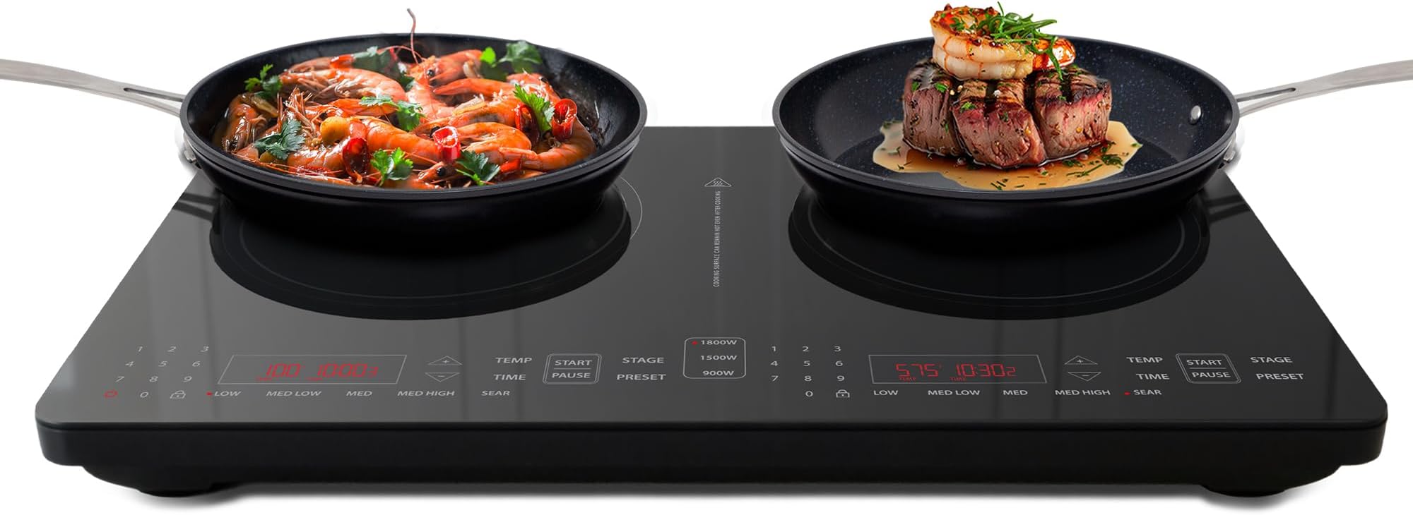 Nuwave Dual Induction Stove for Countertop, Portable, 900 and 1800W, 38℃ to 290℃, Large 20CM Heating Serpentine, 50 Pre-Programmed Settings, Shatterproof Ceramic Glass, From