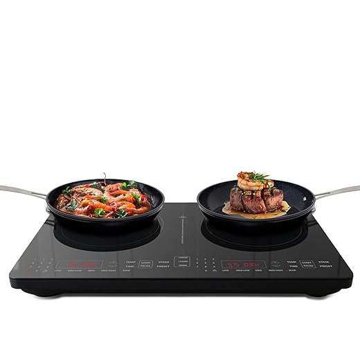Nuwave Double Pro Cooktop Induction Countertop Burner, Portable, 900/1500/1800W with Dynamic Watt Technology, 50°F to 575°F, 8” Heating Coil, Shatter-Proof Ceramic Glass, Seamless IMD Touch Panel