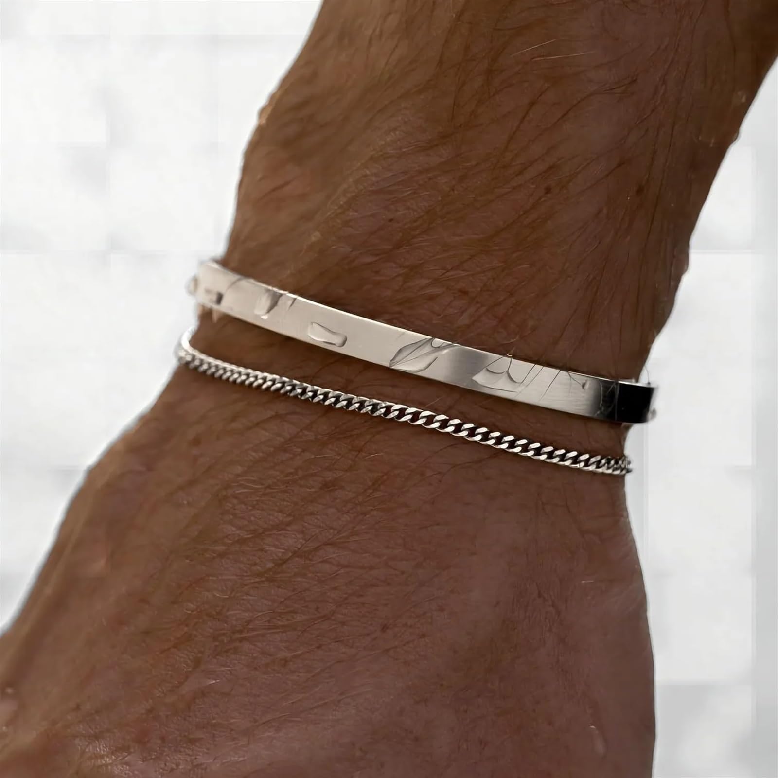 3mm Stainless Steel Cuban Chain Bracelet Men's Street Hip Hop Jewelry Accessories Adjustable Open Bracelet(3mm Silver color)