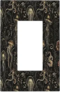 Decorative Outlet Covers Black Gold Jellyfish Squid Deep Sea Creatures 1 Gang Rocker Light Switch Cover Plate Single Decora Light Switch Covers Wall Plate Faceplate for Bedroom Decor