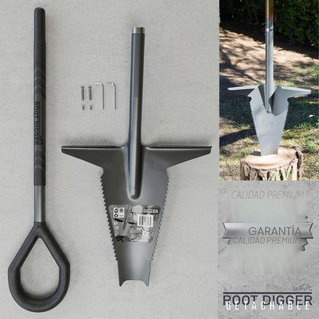 STARLYF Root Digger, Pala Profesional para raíces, Sierras Afiladas en los Laterales, Raíces difíciles, Tierra arcillosa, Zonas con Piedras, con Sierra (Pala 5 in 1 - Detachable)