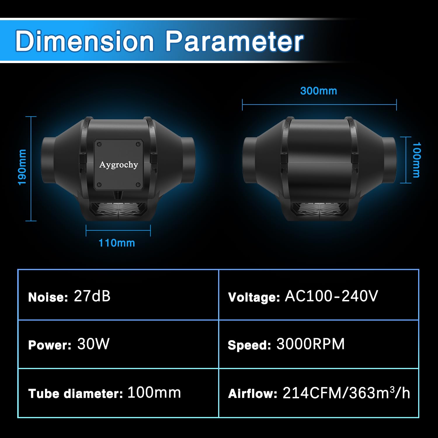 Aygrochy 100mm Extracteur d'Air EC triphasé 3000 tr/min pour Booster Tentes de Culture