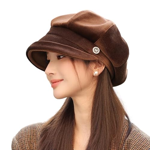 URAWOW Newsboy Cap for Women with Visor Fall Beret Hats for Women Ladies Slouchy Fashion Accessories Classic Casual Coffee