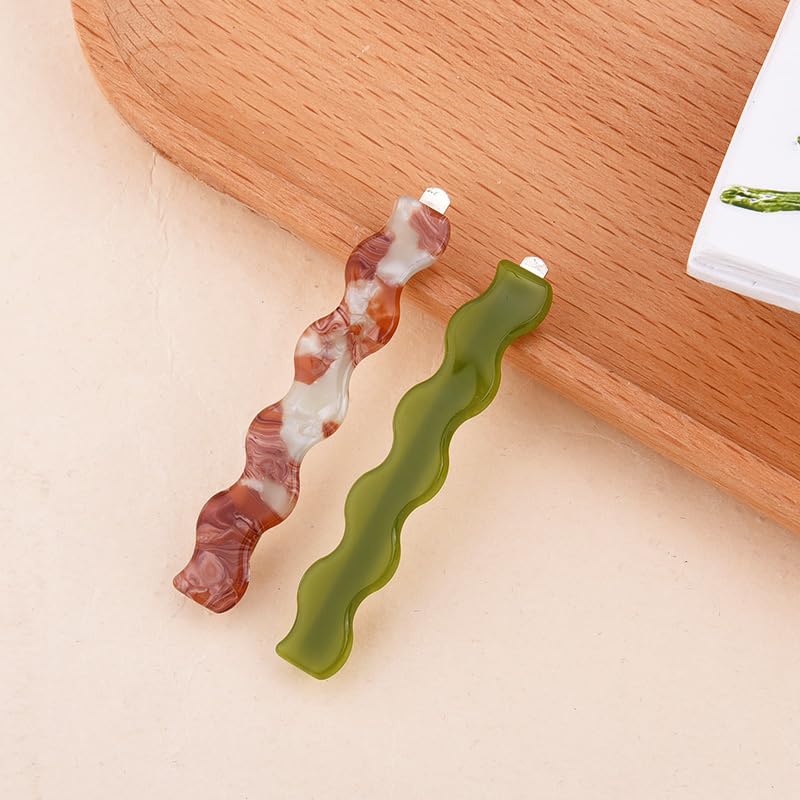French Hair Clips Acrylic Acetate Alligator Clips Green Brown Resin Oval Tortoise Shell Barrettes for Women Stylish Vintage Barrettes Duckbill Hairpins for Fine Thick Thin Side Hair Clip 3 PCS - Image 3