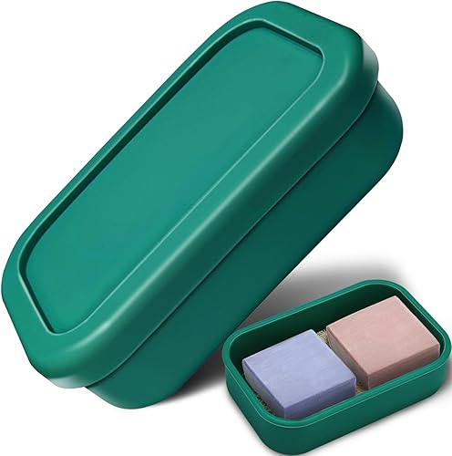 Soporte de jabón de viaje a prueba de fugas con tapa, recipiente de jabón de silicona inastillable y antideslizante, soporte de jabón con capa de