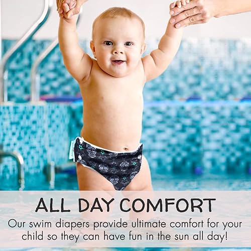 Miniatura 6 de Will Fox - Pañales de natación reutilizables para niños de 0 a 3 años Pañales de natación lavables ecológicos Calaveras Paquete de 2