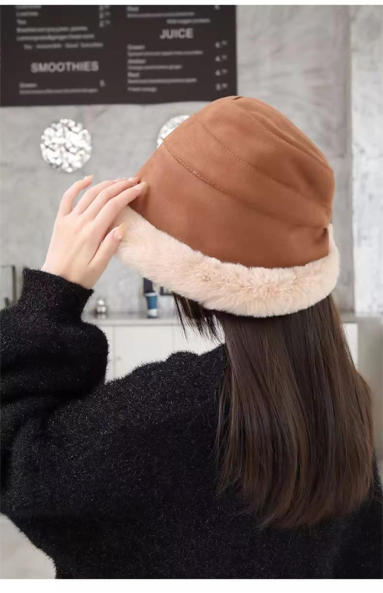 Bonnet d'hiver, Chapeau Cloche doublé Polaire for Femme, Bonnet de Neige Coupe-Vent et Chaud à Bord roulé, Style Mongol(Black)