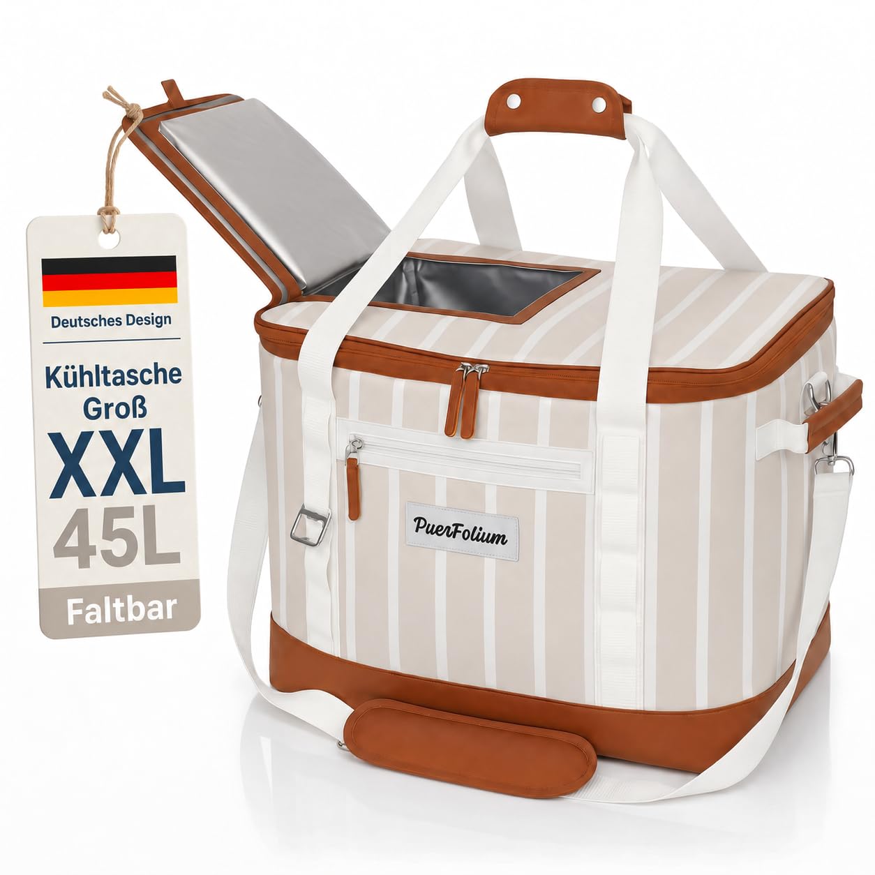 Borsa frigo grande, 45 l, XXL, borsa frigo, borsa da picnic, per la spesa, auto, campeggio, attività all'aperto, in viaggio, passiva, per congelatore, borsa termica, sportello superiore