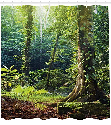 ABAKUHAUS Rainforest Shower Curtain, Morning Sunbeam Through Wild Forest Ivy on Trees Tranquility in Nature Eco - Image 2